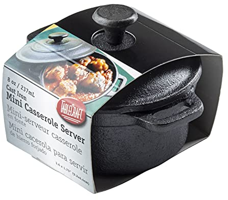 Tablecraft CW30110 Cast Iron Round Mini Casserole with Lid Cookware, 8-Ounce, Black