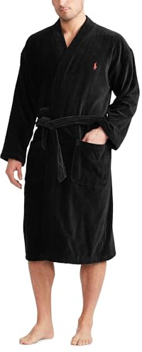 POLO RALPH LAUREN Men's 100% Cotton French Terry Robe, RL91, Polo Black, S/M