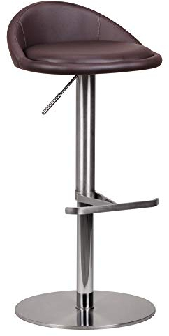 Wohnling Barhocker WL1.602 Braun Edelstahl höhenverstellbare Sitzhöhe 54-79 cm, Design Barstuhl mit Rückenlehne, Bistrohocker Barsitz Gepolstert, Thekenhocker 360° Drehbar, Tresenstuhl Modern