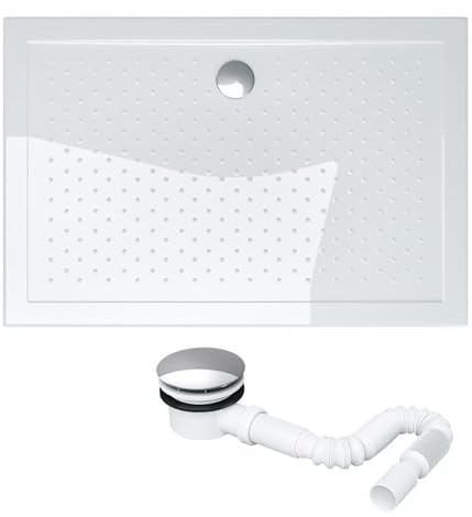 doporro Piatto Doccia Antiscivolo con Piletta 80x90x4cm, Piatto Doccia Lucia02AR in Acrilico incl. Piletta di Scarico (AL01), Forma: Quadrato, Bianco