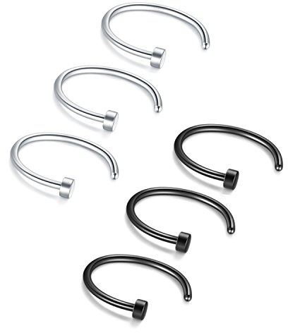 Briana Williams 6stk Nasenring Nasenpiercing Fake Nase Lippe Ring Set 20G 18G 16G 6mm/8mm/10mm/12mm Chirurgenstahl Piercing Nasen Schmuck
