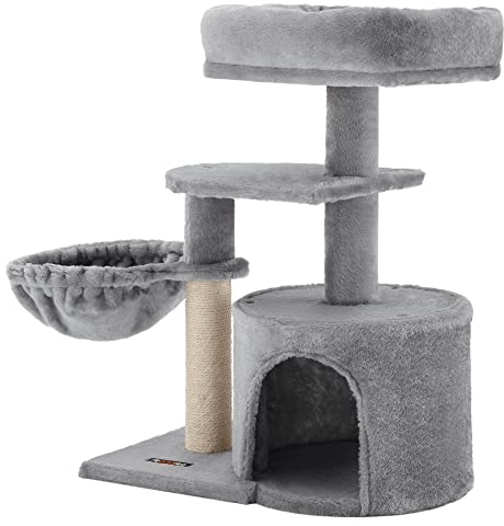 U-Kiss - Árbol para Gatos de Varios Niveles con Poste rascador, condominio para Gatos con Hamaca, Torre para Gatos con muñeca de ratón, rascador de casa multinivel, Poste rascador para Gatos Grande