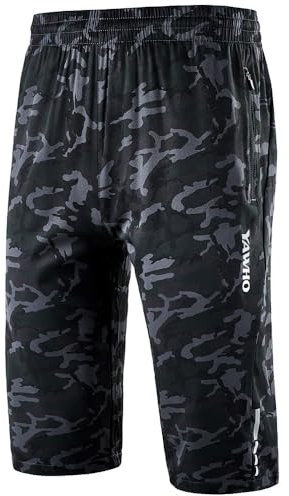 YAWHO Herren Workout Laufshorts Sport Fitness Gym Training Schnelltrocknend Athletic Performance Shorts mit Reißverschlusstaschen, 1909 Camouflage, X-Groß