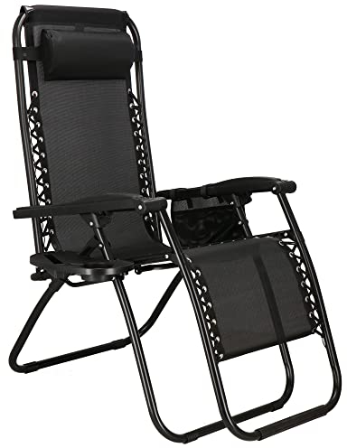 SPRINGOS, Chaise Longue avec Appui-tête, 110 x 80 x 67 cm Porte-gobelet, accoudoirs, Chaise de Relaxation, Chaise Longue de Jardin, Pliable Fauteuil inclinable d'été