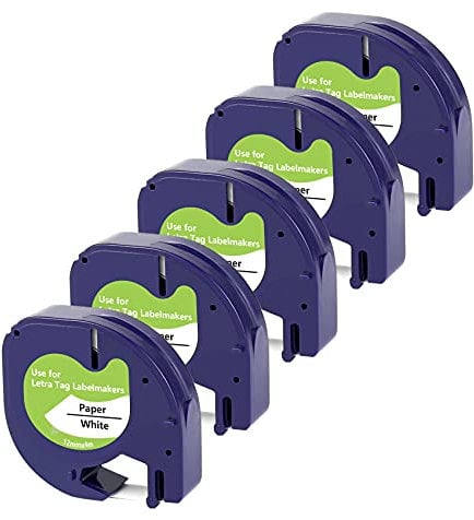 UNOKA Compatible for Dymo Label Tape, Letratag Paper White Tape 12mm x 4m 91200 S0721510 Refill for DYMO Letra Tag LT-100H LT-100T 200B XR XM QX50 2000 Label Maker, 5-Pack