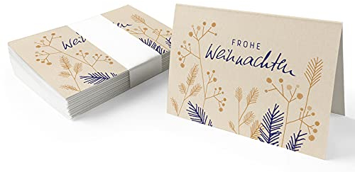 25 Geschenkanhänger frohe Weihnachten! Creme - originelle Mini Weihnachtskarten zum Weihnachtsgeschenke Beschriften, edel exklusiv individuell, A7 Recyclingpapier Klappkarten