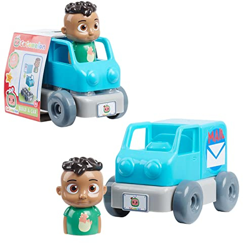 COCOMELON, Fahrzeug mit Figur, 4-teilig, Ziegelbau, Verschiedene Modelle verfügbar, Spielzeug für Kinder ab 18 Monaten, Giochi Presziosi, CCM13