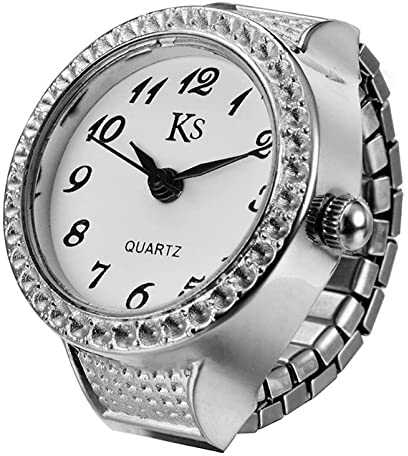 UKCOCO Finger Ring Uhr, Unisex Ring Uhr Silber Einfache Ring Uhr Fingeruhr Fingerring Uhr Arabische Ziffern Ring Uhr Finger für Frauen, siehe abbildung, 2.3X2CM