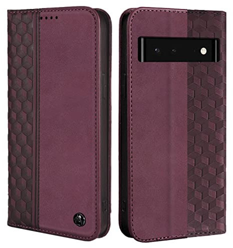 CXTcase Handyhülle für Google Pixel 6a Hülle, Lederhülle Flip Case für Google Pixel 6a, PU Leder Stoßfeste Magnetische Schutzhülle Tasche für Google Pixel 6a, Weinrot