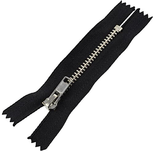 Aerzetix - C61580 - Cerniera Lampo N°4 Non separabile 8cm in Metallo Finitura Cromo - Colore: Nero - tiretto cursore Jeans Gilet pelletteria Cucito Abbigliamento Pantaloni merceria