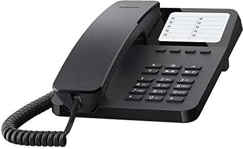 Gigaset DESK 400 - Schnurgebundenes Telefon mit elastischem Kabel - Platz für 10 Kurzwahleinträge - Wahlwiederholung - MFV- oder Impulswahl einstellbar, schwarz [Deutsche Version]