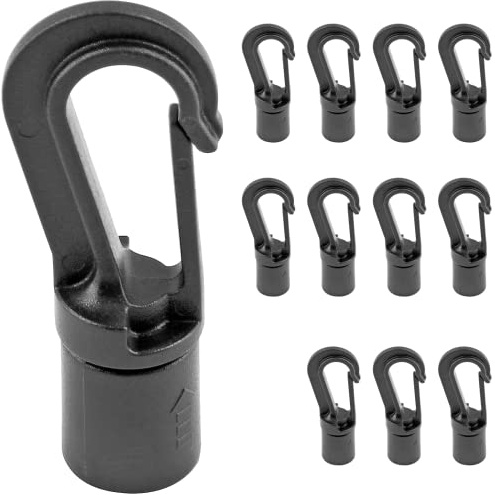 LifCratms Bungee-Endhaken, 1/4 Zoll, schwarz, 12 Stück | Kunststoff, Karabinerhaken