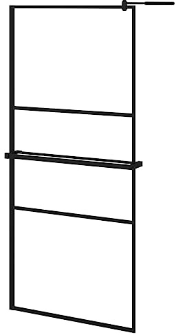 vidaXL Walk-in Shower Wall with Shelf Black 90x195 cm ESG Glass&Aluminium