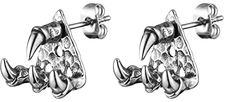 HZMAN Retro-Drachenklauen-Ohrringe für Männer und Frauen, Edelstahl, Gothic-Punk-Piercing, Krallen-Ohrstecker, Biker-Party, Schmuck, Geschenke, Edelstahl, Kein Edelstein