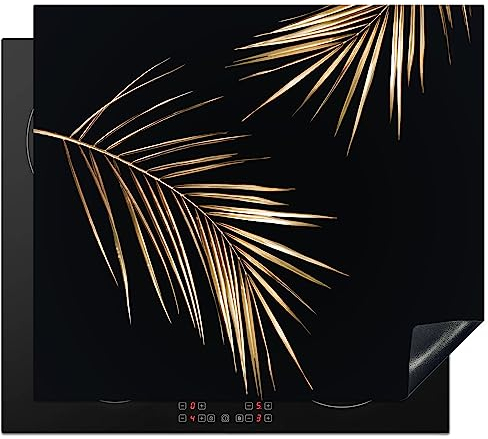 KitchenYeah© Copri Piano Cottura 58x51 cm Coprifornelli Tappetino per Induzione Fornello Tutto per la Cucina Foglie - Piante - Oro - Nero - Lusso