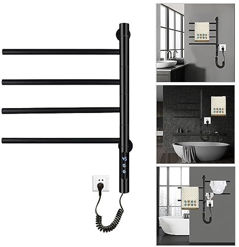 ZOYI 180°Drehung elektrischer handtuchtrockner Bad, elektrisch badheizkörper handtuchhalter, handtuchwärmer elektrisch Bad, handtuchheizkörper elektrisch, 220v,Schwarz