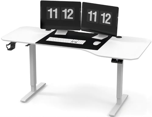 JUMMICO HöHenverstellbarer Schreibtisch 160 cm L-förmiger Schreibtisch Höhenverstellbar Elektrisch,Ergonomie Gaming Tisch(Weiß)