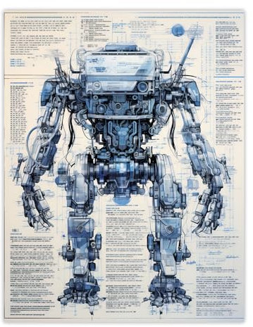 Artery8 Mech War Robot Hybrid Secret Military Schematic Blueprint Futuristic Complex Arcane Manuscript Gift for Him Man Cave Unframed Wall Art Print Poster Home Decor Premium