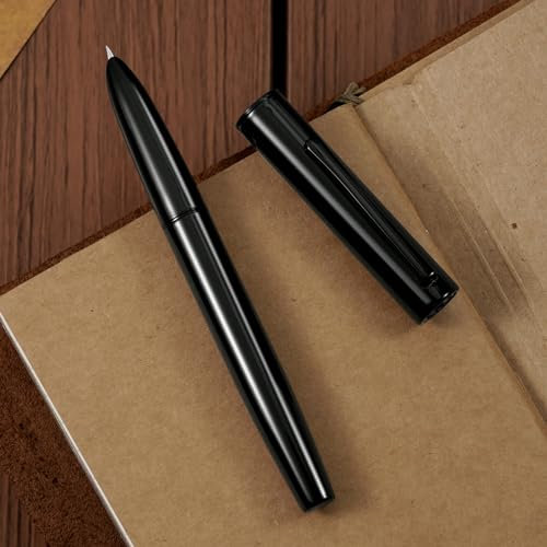 HONG DIAN Hongdian C1 Fountain Pen Extra Fine Nib, Glossy Black & Classic Retro Design Metal Pen with Ink Converter
