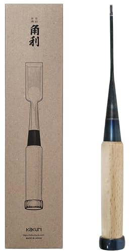 KAKURI Japanese Mortise Chisel for Woodworking 1/8 (3mm), Made in JAPAN, Professional Wood Chisel Oire Nomi (Hand Forged), Japanese White Steel No.2 Blade, White Oak Wood Handle