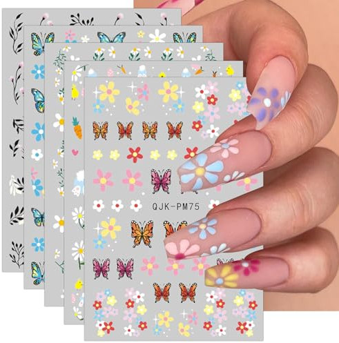 JMEOWIO Nagelsticker Frühlings Blume Schmetterling 10 Blatt Nail Art Sticker Selbstklebend Nagelaufkleber Bunte Sommer Blumen Dekoration Nageldesign Zubehör