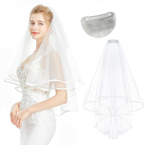 YOFASEN Brautschleier - Hochzeit Brautschleier mit Kamm Hochzeit Kurzer Schleier Brautschleier Tüll Elegante Brautschleier Hochzeit Zubehör für Hochzeit Kostümpartys Rollenspiele Fotografie