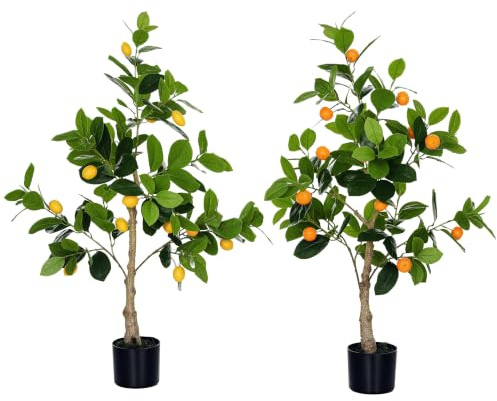 HOMCOM Set 2 Piante Artificiali di Limone e Arancia 120cm Piante Finte | Decorazione per Interno, con Vaso