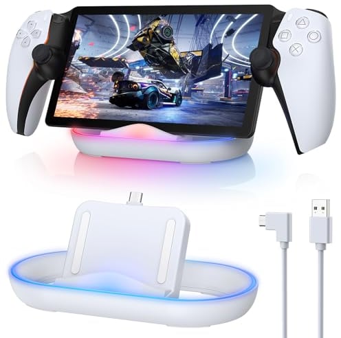 FASTSNAIL Soporte de carga para reproductor remoto PS Portal, estación de carga portátil con 14 modos de luz RGB y cable tipo C, accesorios de soporte de base de carga para consola PlayStation 5