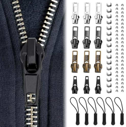 KBNIAN 62 Pezzi Kit Ripara Cerniere Lampo, Cursori per Cerniere Lampo, Ricambio Cursore Cerniera, Cursore Zip per Vestiti, Zaini, Borse per Cosmetici, Valigie