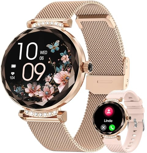Montre Connectée Femme avec Appel Bluetooth, 1.19” AMOLED Smartwatch Femme avec 2 Bracelet, 100+ Modes Sport, Fréquence Cardiaque SpO2 Sommeil, Etanche IP68 Montre Intelligente pour Android iOS