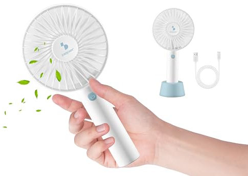 BEPER P206VEN401 Mini Ventilatore Portatile Ricaricabile, 3 Velocità, Silenzioso, Base d’Appoggio e Cavo USB inclusi, Bianco