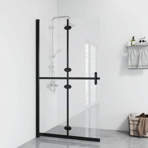 Gecheer Mamparas de Ducha Pantalla,Mampara Ducha Puerta Plegable con 4 Paneles Fija de Transparente y Negro,Mampara de Ducha Frontal Panel Fijo Estilo Industrial Vidrio ESG Transparente 120x190 cm