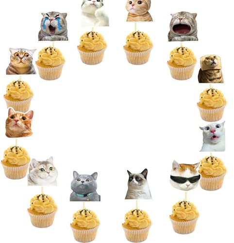 KOBOKO 50 Stück Katzen Cupcake Topper, Katze Tortendeko Geburtstag, Lustige Meme Katze Cupcake Topper, Katze Muffin Deko für Kinder Pet, Cute Katzen Cupcake Deko für Kätzchen Thema Party Babyparty