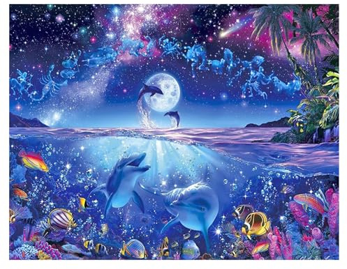SHEGZHUC 40x50cm Eckige Steine Diamond Painting Erwachsene Delfine Meerestiere, Diamant Malerei Bilder Unterwasserwelt Sternzeichen, Mosaik Kunst Geschenk Wanddekoration für Schlafzimmer Wohnzimmer