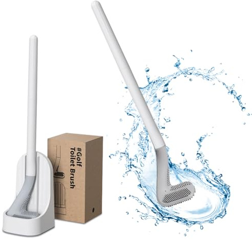Fouvin Golf Toilet Brush Long Handle Flexible Silicone Brush Head 360° Cleaning White