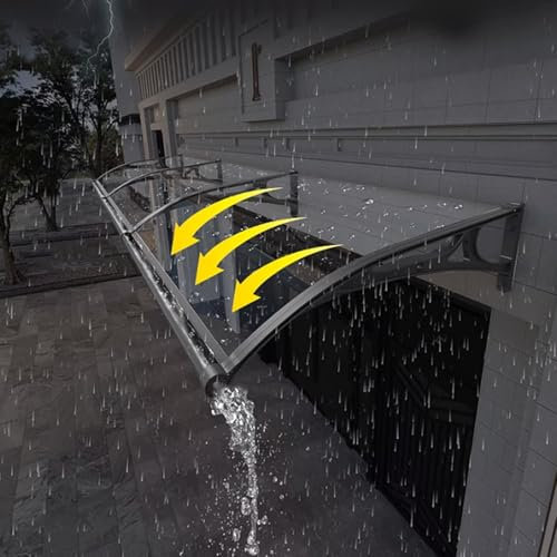 Baldacchino trasparente in policarbonato per finestre, tenda silenziosa, con staffa in alluminio, copertura curva, tettoie per patio esterno (nero, 60 x 100 cm/24 x 39)