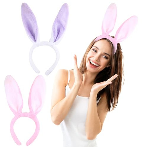 xianshi Lot de 2 Oreilles de Lapin,Serre Tete Paques,Serre Tete Lapin,Serre Tête Avec Oreilles Lapin,Pour Pâques, Fête,Anniversaire,Mariage,Costume de Cosplay (violet Rose)