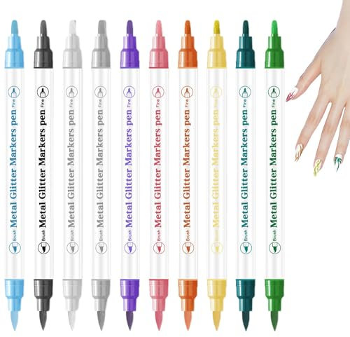 Acunny Nail Drawing Pen, Nail Graffiti Marker | Double Ended 10 Colours Nail Point Graffiti Doting Liner Pen Set | Quick Drying Acrylic Paint Point Liner for Manicure Design in Salon