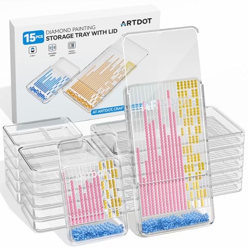 ARTDOT 2-in-1 Diamond Art Storage Trays Kits for Adults with Lids, Stackable Diamond Painting Accessories and Tools, 15-Piece