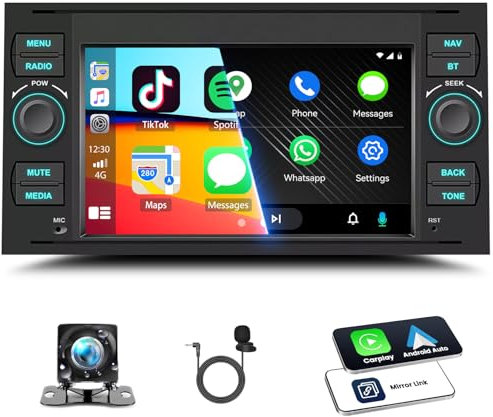 Doppel-DIN-Autoradio für Ford Transit MK7, Android 13, kabelloses Carplay und Android Auto, Bluetooth, IPS-Touchscreen, Rückfahrkamera, USB, GPS-Navigation, 4 + 64 G