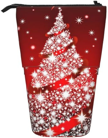 SATUSA Trousse à crayons télescopique avec motif arbre de Noël rouge