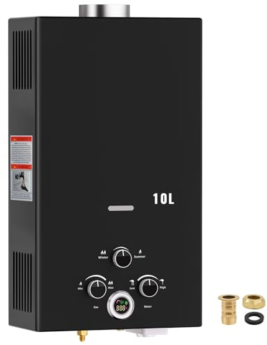 Gas Water Heater,10L Outdoor Instant Water Heater with Digital Display and Multi-Protection for Indoor Shower,Kitchenette,Laundry Room,Courtyards,Camping Outdoor Shower