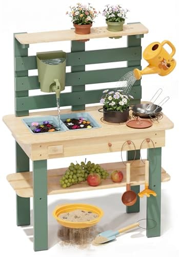 Lehoo Castle Cucina Bambini Legno - Mud Kitchen da Esterno con Lavello a Acqua Corrente, Giochi Sensoriali per Cucinare e Annaffiare, Giocattolo Montessori per Giardino 3+ Anni