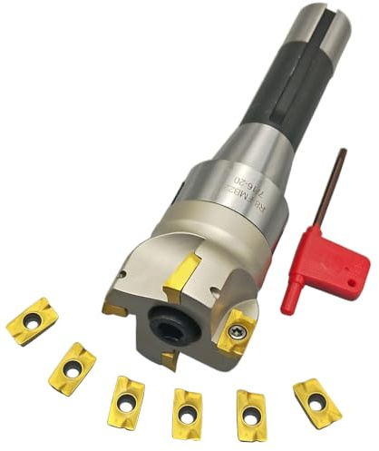 ASZLBYN 12PCS R8 Kit de Fraisage R8-FMB22 Porte-Outil 7/16-20 Filetage+BAP400R 50-22-4T 90° Fraisage + APMT1604PDER Plaquettes indexables en carbure CNC