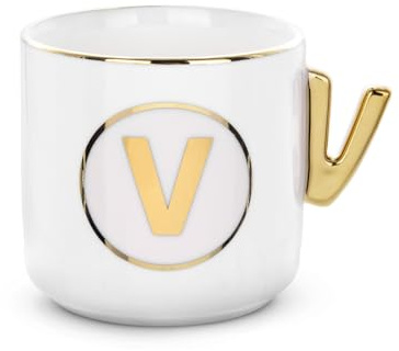 KASANOVA Tazza lettera V con manico oro 360 ml
