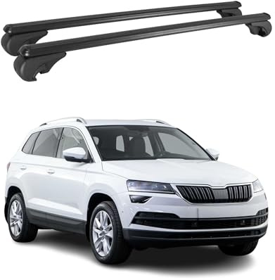 OMAC Dachträger für Skoda Karoq 2017-2026 Aluminium 2 Stangen Schwarz | TÜV/DIN 75302:2019 geprüft, Abschließbar, bis 75 kg Traglast, Querträger, Grundträger