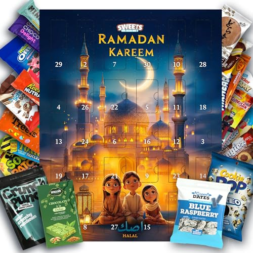 Ramadan Kalender mit Halal Süßigkeiten aus aller Welt - Für Kinder & Erwachsende - Zuckerfest Kalender gefüllt - Perfekt für Ramadan Geschenke - Ramadankalender befüllt (1er)