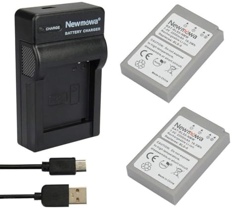 Newmowa BLS-5 BLS-50 Battery (2-Pack) and Portable USB Charger for Olympus | Compatible with Olympus BLS-5 BLS-50 PS-BLS5 and Olympus OM-D E-M10, PEN E-PL2, E-PL5, E-PL6, E-PL7, E-PM2, Stylus 1