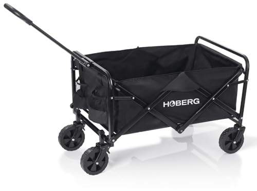 HOBERG Bollerwagen faltbar mit Bremsen | nutzbar als Gartenwagen, Handwagen & Transportwagen | klappbar – ideal für Strand & als Gartenkarre | der Faltbollerwagen für Hobby & Freizeit