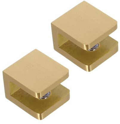 CORHAD Lot de 2 Clips Métalliques en Laiton pour Étagères en Verre, Supports Robustes sans Cadre pour Salle de Bain et Salon, Design Élégant et Fixation Murale Fiable